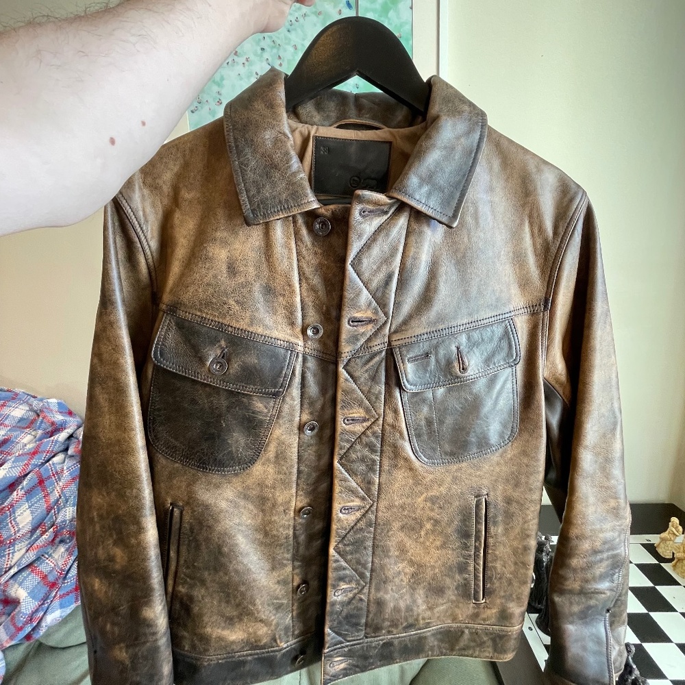 Beautiful weather resistant Taylor Stitch Long Haul Leather Jacket in Cola